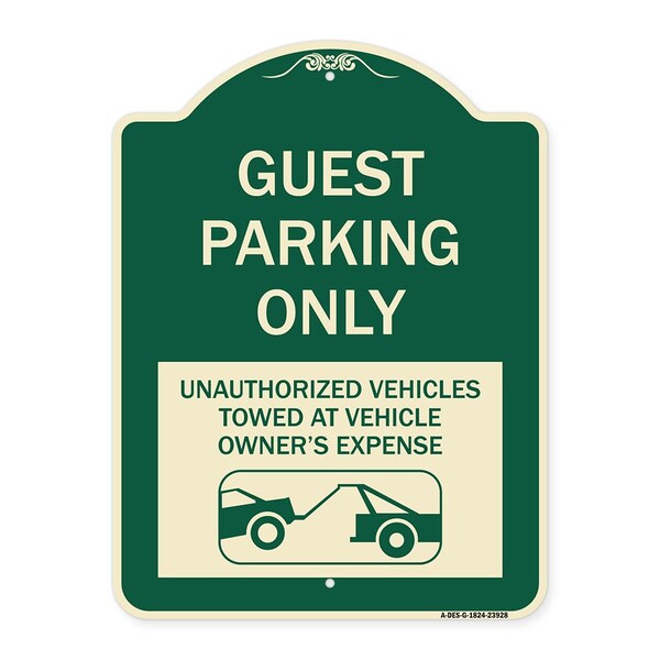 Signmission Guest Parking Unauthorized Vehicles Towed Owner Expense Aluminum Sign, 18" L, 24" H, G-1824-23928 A-DES-G-1824-23928 - main